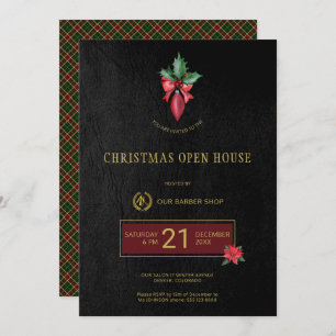 Invitation Gold Logo Barber Shop Noël Open House Party
