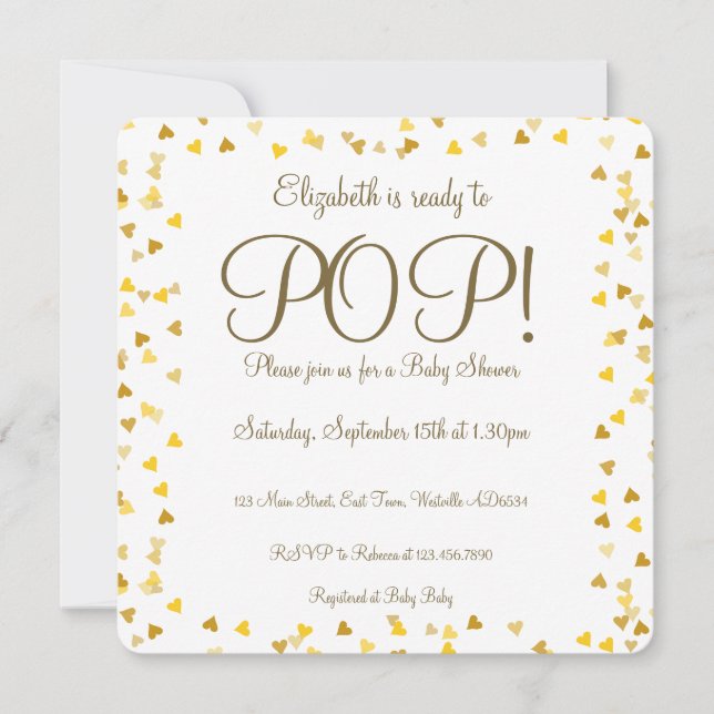 Invitation Gold Love Hearts Prêt à Pop Baby shower (Devant)