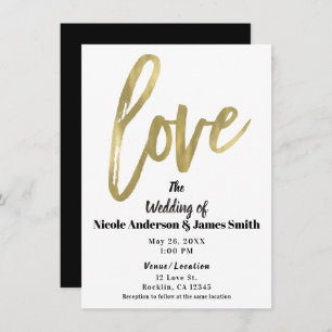 Invitation Gold LOVE Mariage de script de brosse moderne