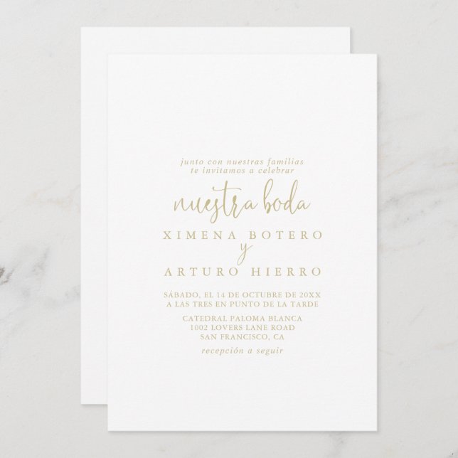 Invitation Gold Love Script fantaisie Nuestra Boda Mariage (Devant / Derrière)