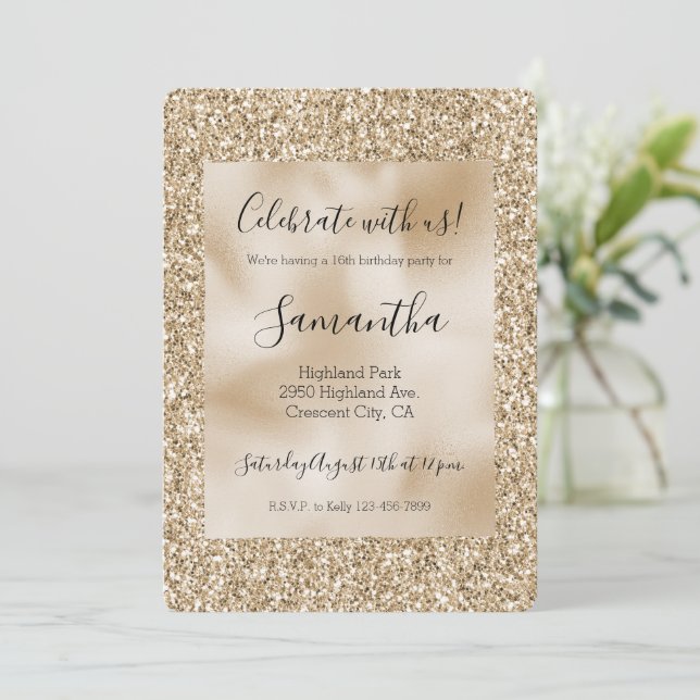 Invitation Gold Luxe Paillettes Sweet 16    (Debout devant)