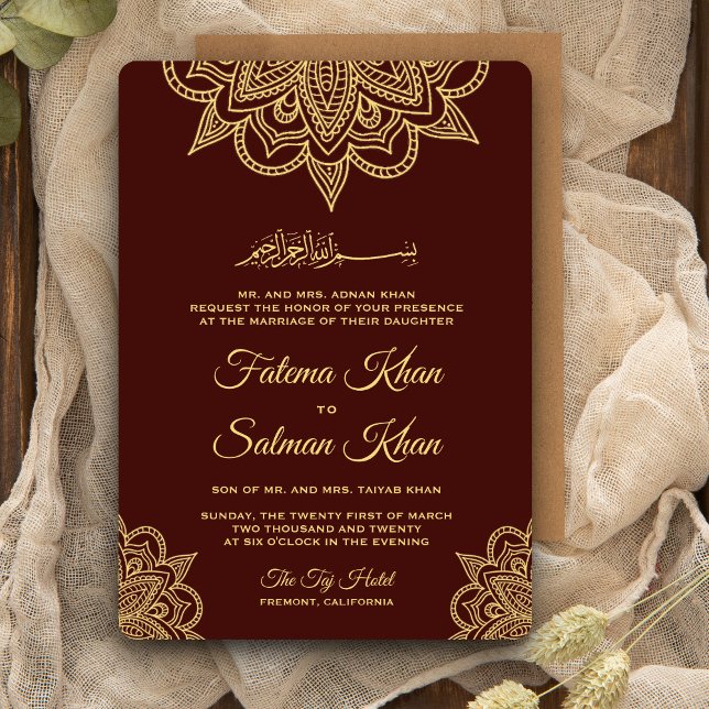 Invitation Gold Mahogany Henna Mehndi Mariage islamique (Créateur téléchargé)