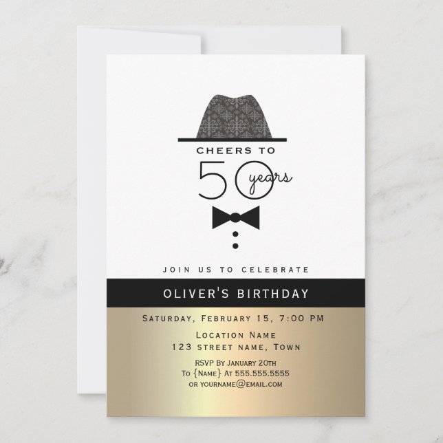 Invitation Gold Male 50e anniversaire (Devant)