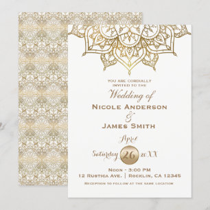 Invitation Gold Mandala Blanc Moderne Élégant Mariage minimal