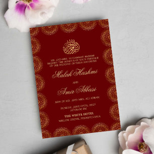 Invitation Gold Mandala Frame Rouge musulman musulman mariage