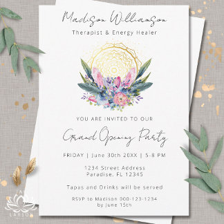 Invitation Gold Mandala Pink Crystals Spa Boho Business Event