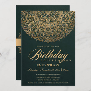 INVITATION GOLD MANDALA VERT TOUTE ANNÉE 40E FÊTE D'ANNIVERSA