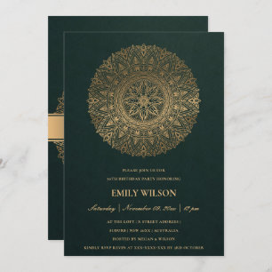 INVITATION GOLD MANDALA VERT TOUTE ANNÉE 80E FÊTE D'ANNIVERSA