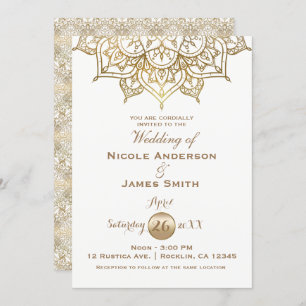 Invitation Gold Mandala White Modern Elegant Minimal Mariage