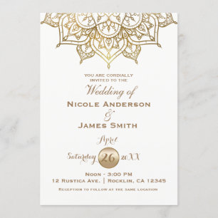 Invitation Gold Mandala White Modern Elegant Minimal Mariage
