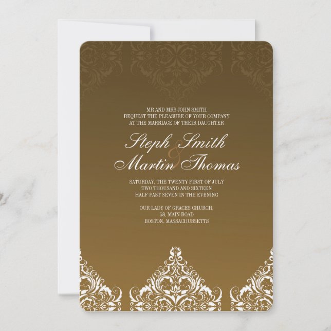 Invitation Gold Mariage damassé (Devant)