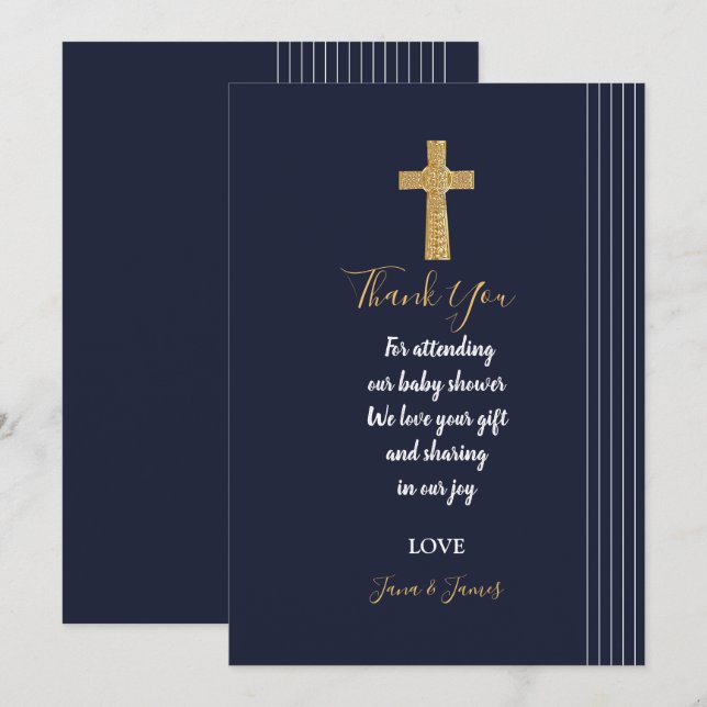 Invitation Gold marine bleu élégante typographie Merci (Devant / Derrière)