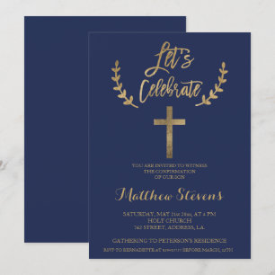 Invitation Gold marine bleu typographie confirmation chic