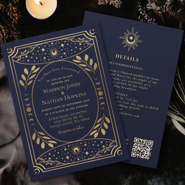 Invitation Gold Marine Gothique Vintage Tarot Mariage QR Code (Créateur téléchargé)
