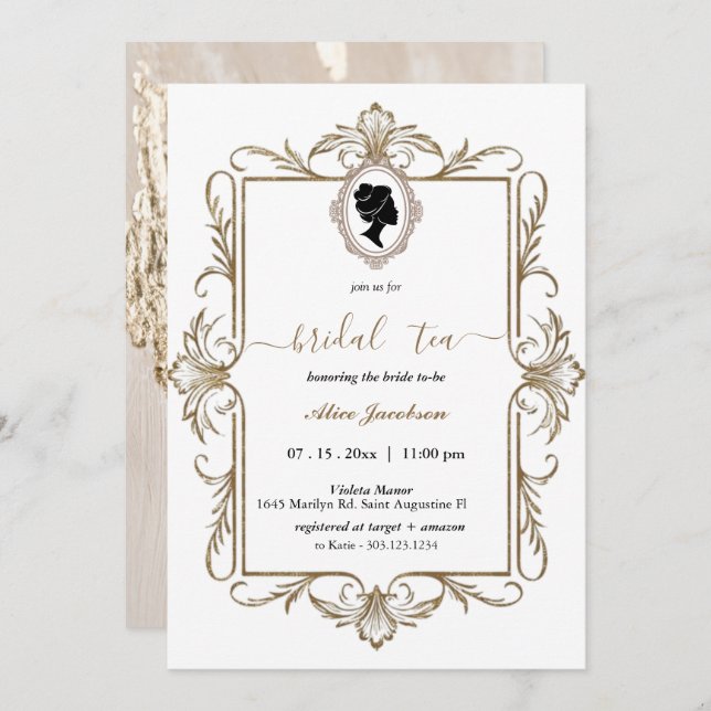 Invitation Gold Marmol vintage douche nuptiale (Devant / Derrière)