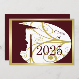 Invitation Gold/Maroon Man Silhouette 2025 Graduation Party