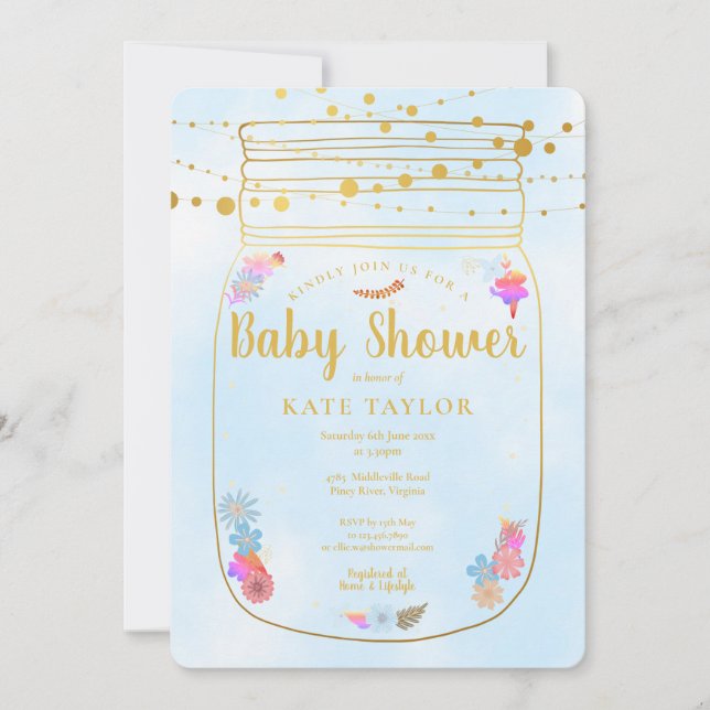 Invitation Gold Mason Jar String Baby shower (Devant)