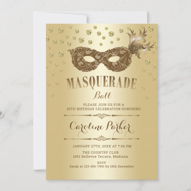 Invitation Gold Masquerade bal Anniversaire (Devant)