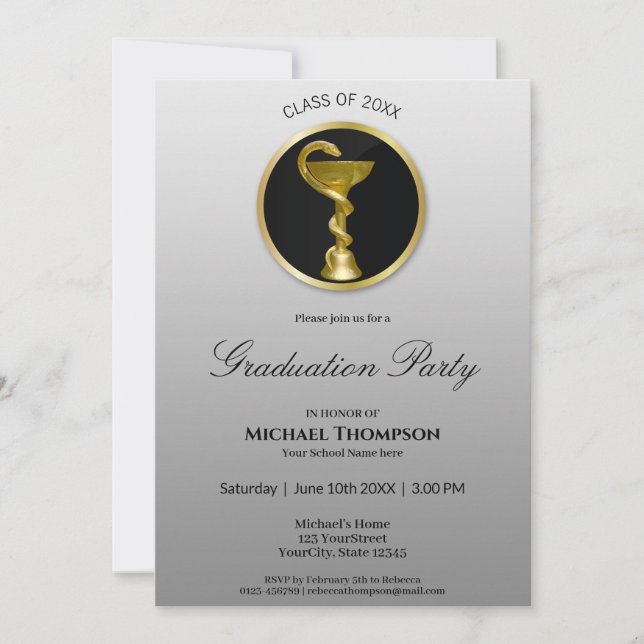 Invitation Gold Médicale Professional Hygieia Bowl Graduation (Devant)