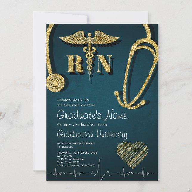 Invitation Gold Médicale School Graduation Party (Devant)