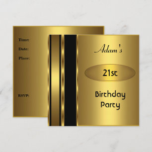 Invitation Gold Metal Black Mens 21e anniversaire de fête hom