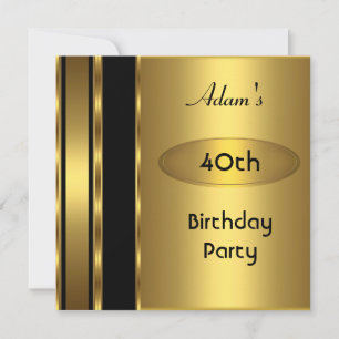 Invitation Gold Metal Black Mens 40th Birthday Party Man