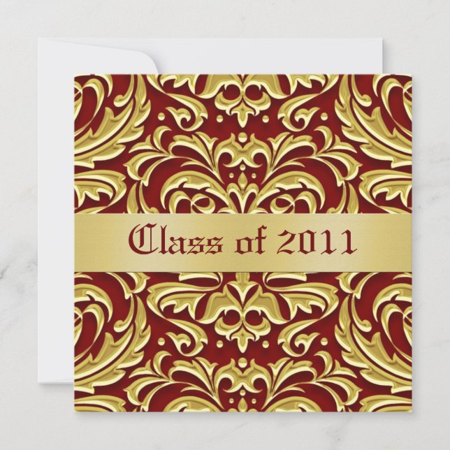 Invitation Gold Metal Damask Classe d'invitation de diplôme (Devant)
