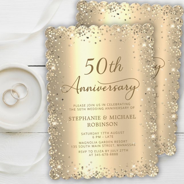 Invitation Gold Metallic Glitter 50th Wedding Anniversary (Créateur téléchargé)