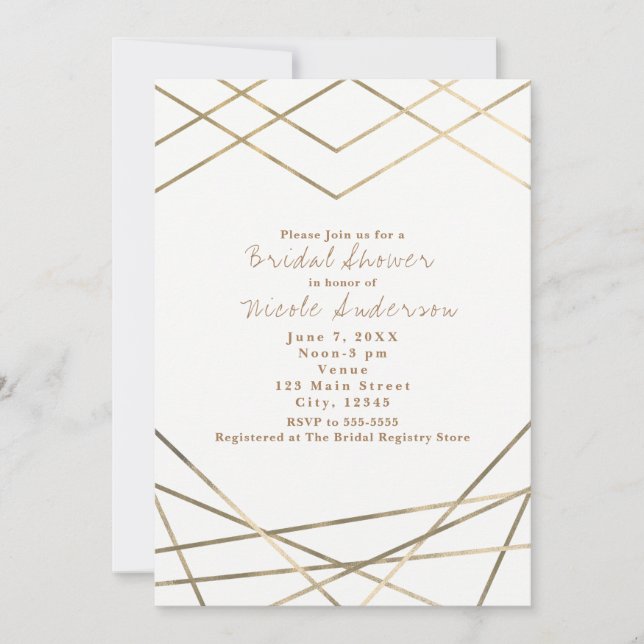 Invitation Gold Modern Géométrique Lines Chic Party Invitatio (Devant)