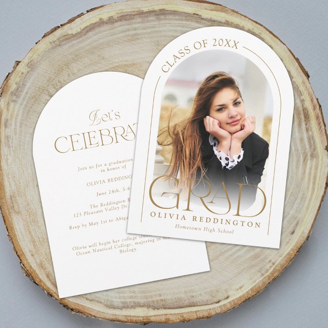 Invitation Gold Modern minimal Photo Arch Graduation Party (Créateur téléchargé)