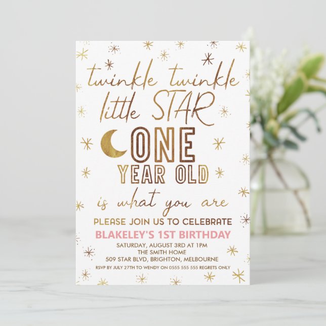 Invitation Gold Modern Twinkle Twinkle Little Star Anniversai (Debout devant)