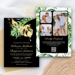 Invitation Gold Monstera Tropical Palm QR Code Black Wedding<br><div class="desc">Amaze your guests with this elegant wedding invite featuring beautiful leaves and traditional typography with QR Code for online RSVP. Simply add your event details on this easy-to-use template and adorn this card with your favorite photos to make it a unique personalized one-of-a-kind invitation.</div>
