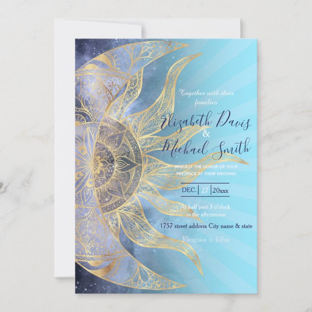 Invitation Gold Moon Sun Mandala Celestial Design (Devant)
