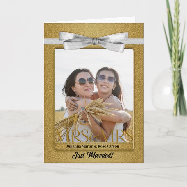 Invitation Gold Mrs & Mrs Lesbian Gay Wedding Réception (Devant)