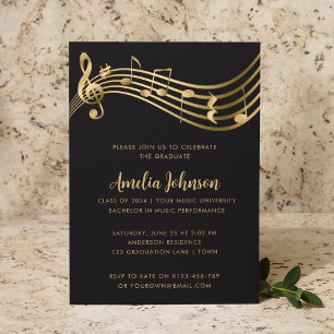 Invitation Gold Music Notes Script Graduation Party