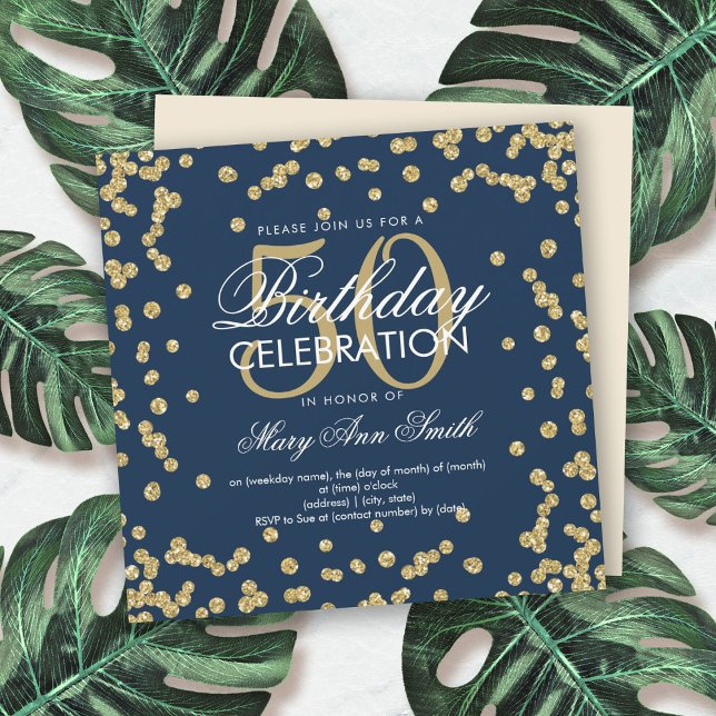 Invitation Gold Navy Blue 50e anniversaire Parties scintillan (Créateur téléchargé)