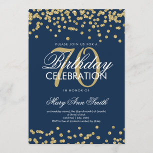 Invitation Gold Navy Blue 70th Birthday Parties scintillant C