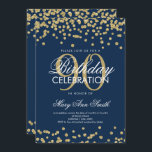 Invitation Gold Navy Blue 90e anniversaire Parties scintillan<br><div class="desc">Elégant 90e anniversaire Faux Parties scintillant Confetti Gold Marine modèle d'invitation bleu marine. Idéal pour les fêtes du 90e anniversaire et plus !</div>