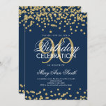 Invitation Gold Navy Blue 90th Birthday Parties scintillant C<br><div class="desc">Elégant 90e anniversaire Faux Parties scintillant Confetti Gold Navy modèle d'invitation Blue. Idéal pour les fêtes de 90 ans et plus !</div>