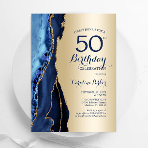 Invitation Gold Navy Blue Agate 50e anniversaire