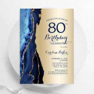 Invitation Gold Navy Blue Agate 80e anniversaire