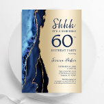 Invitation Gold Navy Blue Agate Surprise 60e anniversaire<br><div class="desc">L'agate bleu marine et or surprise 60e anniversaire invitation de fête. Elégant design moderne avec aquarelle bleu royal agate marbre arrière - plan,  fausse parties scintillant or et typographie script police. Carte invitation branchée parfaite pour une célébration anniversaire féminine élégante. Invitations Zazzle imprimées ou téléchargement instantané modèle imprimable numérique.</div>