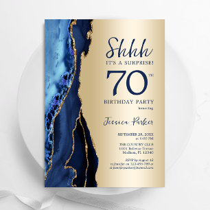 Invitation Gold Navy Blue Agate Surprise 70e anniversaire