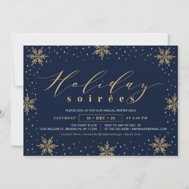 Invitation Gold & Navy Blue Corporate Holiday Soiree Party (Devant)