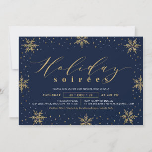 Invitation Gold & Navy Blue Corporate Holiday Soiree Party