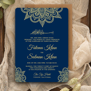 Invitation Gold Navy Blue Henna Mehndi Mariage islamique