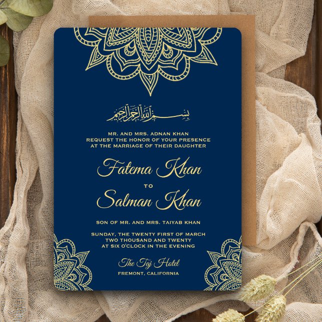 Invitation Gold Navy Blue Henna Mehndi Mariage islamique (Créateur téléchargé)