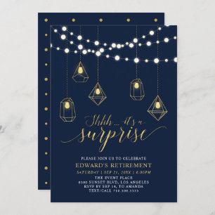 Invitation Gold & Navy Blue Moderne Surprise Retraite Party