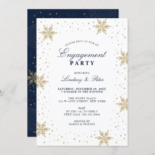 Invitation Gold & Navy Blue Winter Christmas Engagement Party