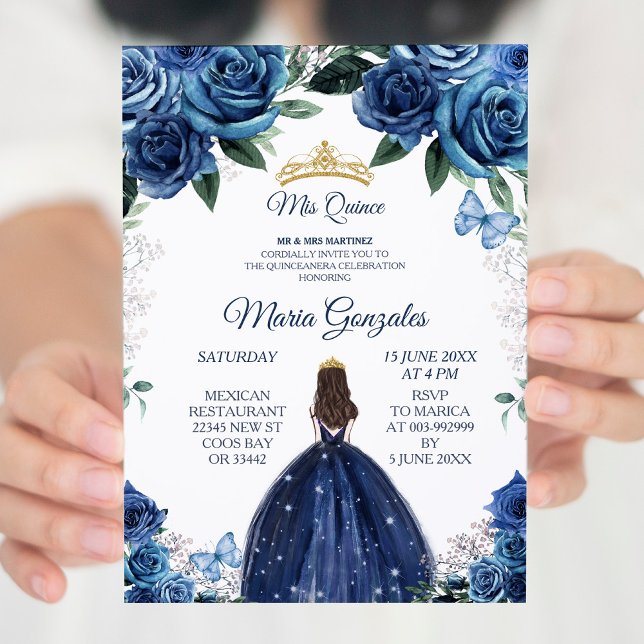 Invitation Gold & Navy Mexicaine Princesse Quinceanera (Créateur téléchargé)
